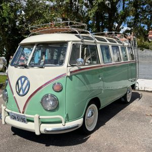 1974 VW Bus 23 Windows Camper restored — exterior front view — Buses'n Bugs classic VW dealer Houston TX