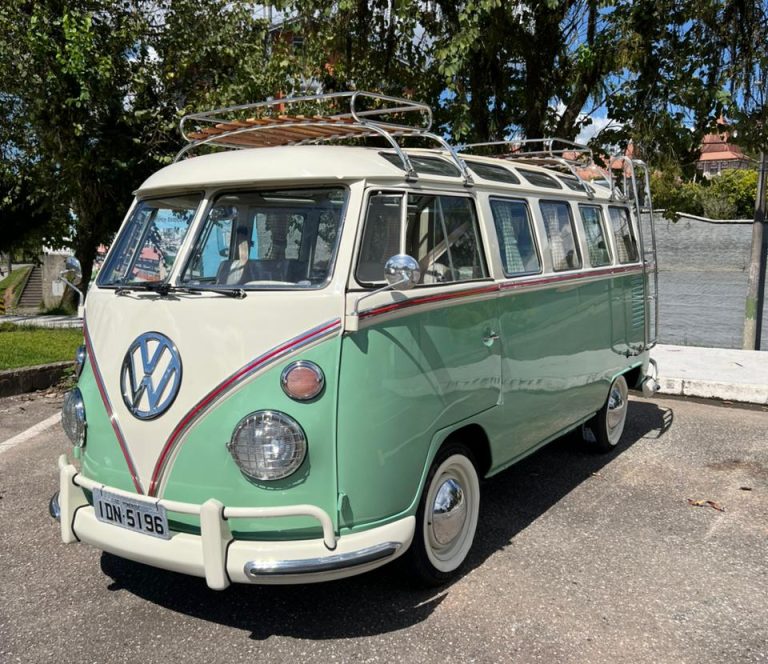1974 VW Bus 23 Windows Camper restored — exterior front view — Buses'n Bugs classic VW dealer Houston TX